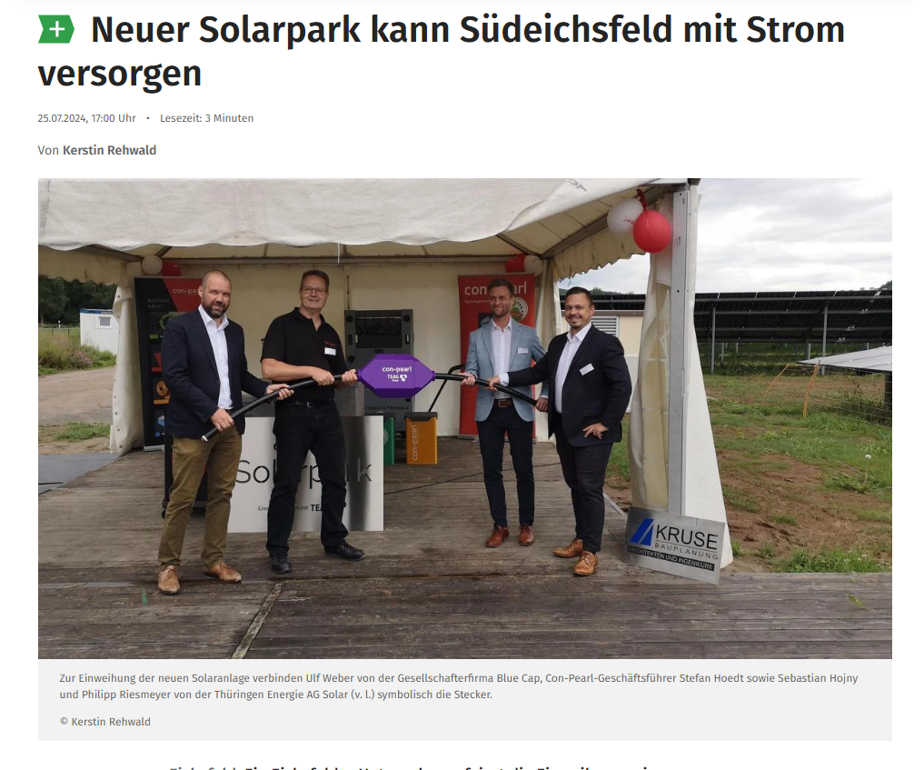 PR-Artikel zur Eröffnung con-pearl Solarpark